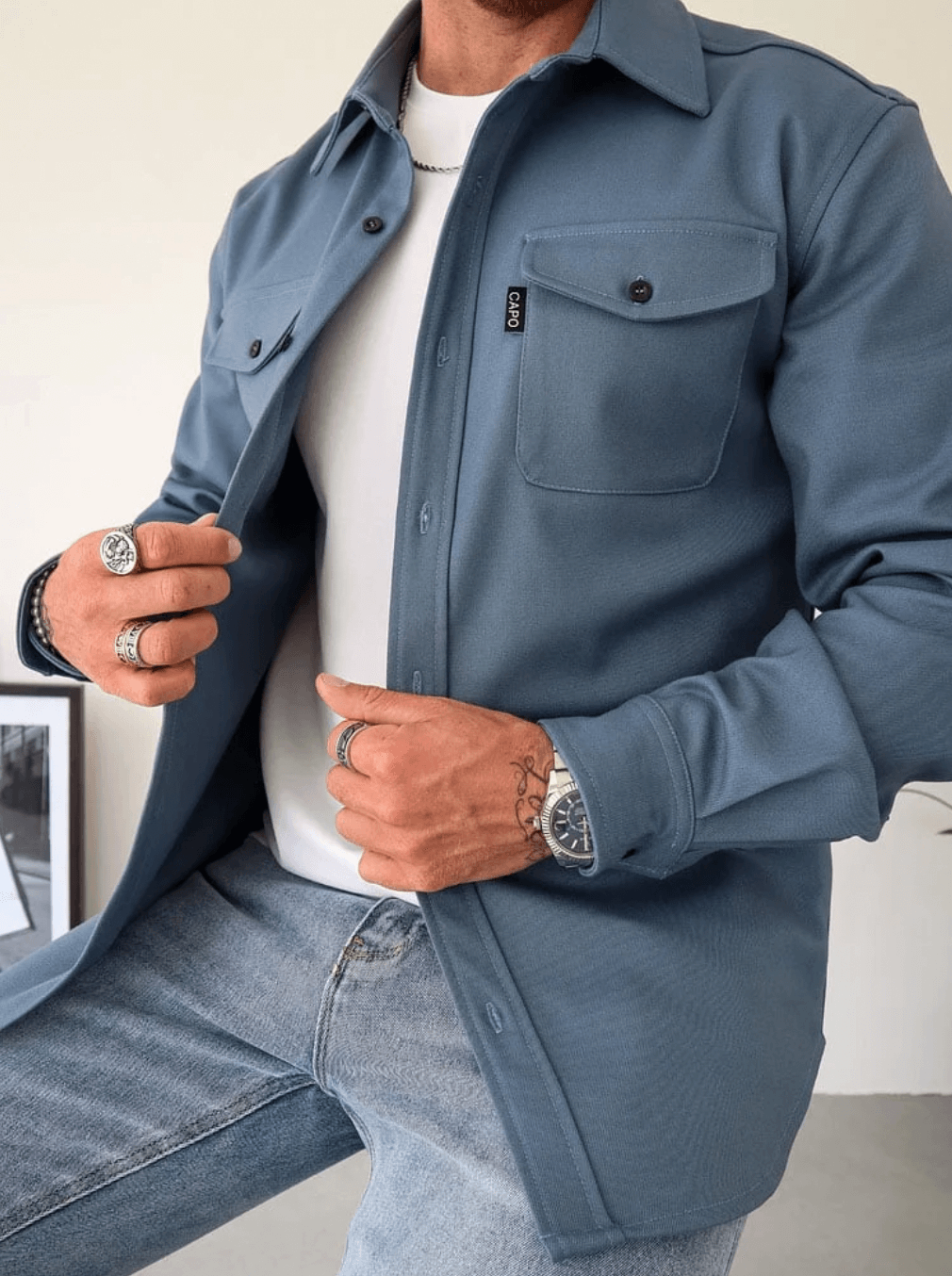 Kurtka koszulowa męska slim fit z kieszeniami
