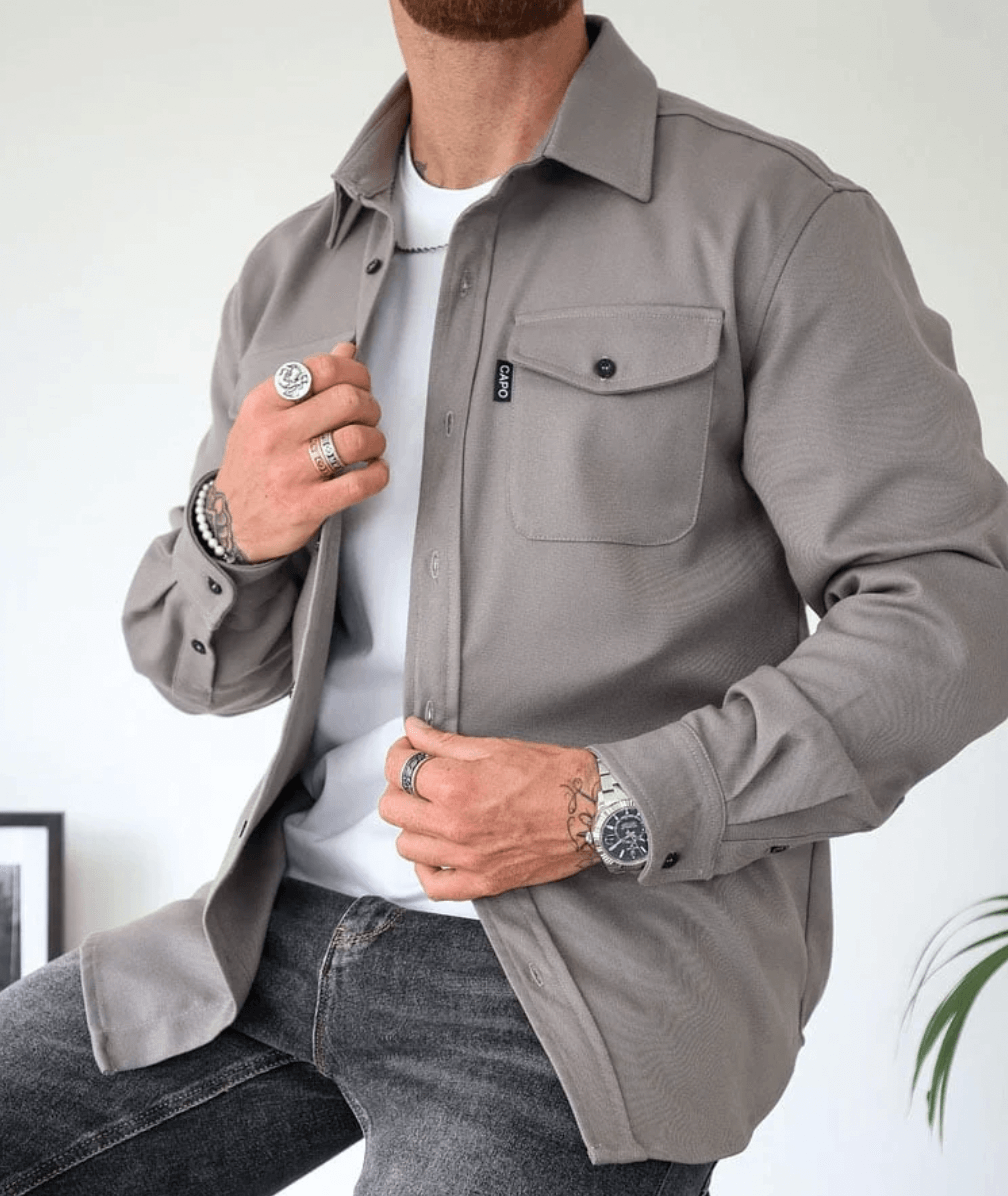 Kurtka koszulowa męska slim fit z kieszeniami