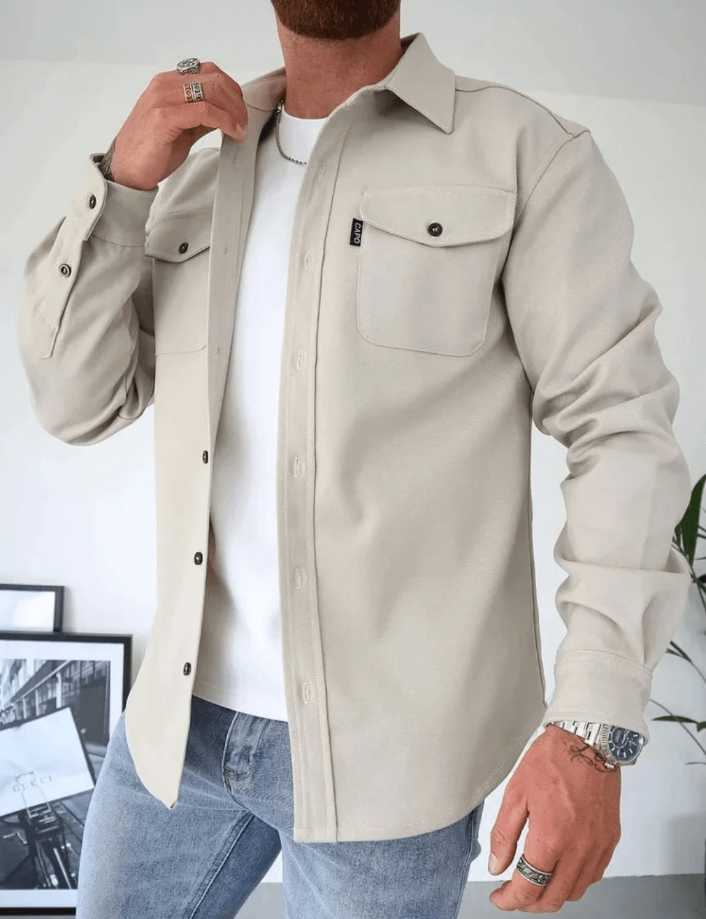 Kurtka koszulowa męska slim fit z kieszeniami